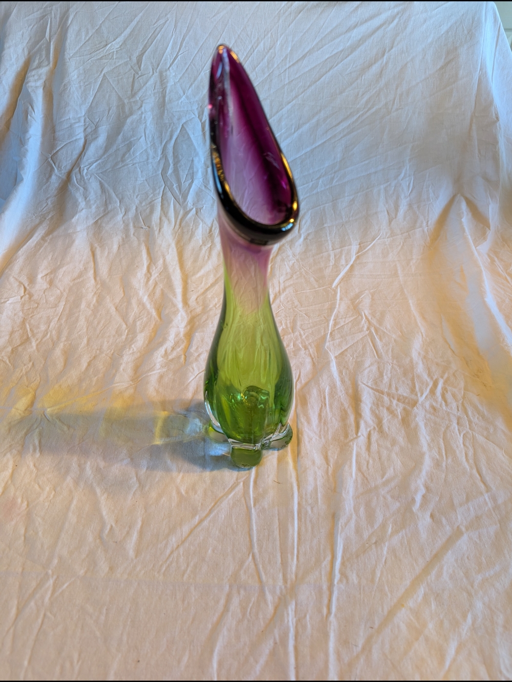 Vintage Purple and Green Art Glass Bud Vase